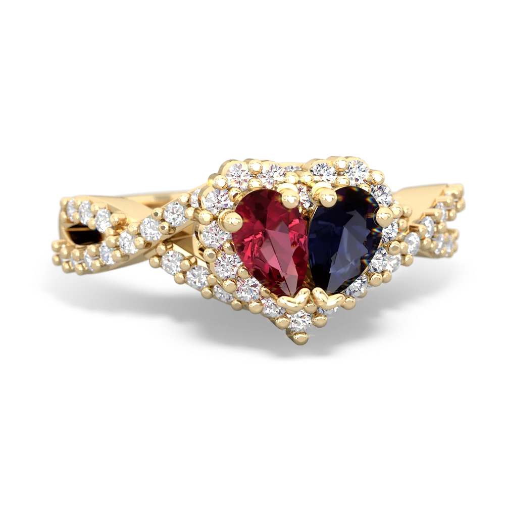 Lab Ruby Diamond Twist 'One Heart' 14K Yellow Gold ring R2640HRT