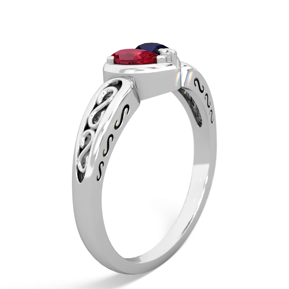 Lab Ruby Filligree 'One Heart' 14K White Gold ring R5070