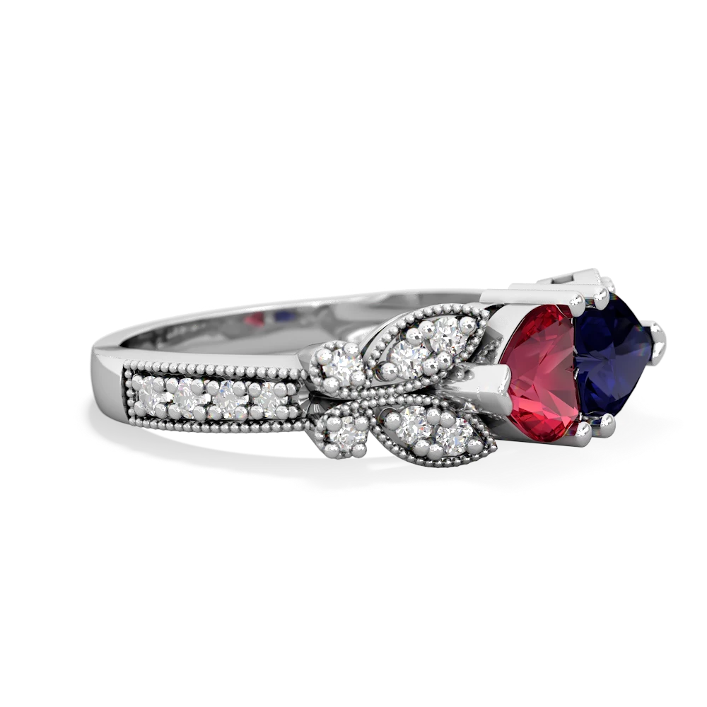 Lab Ruby Diamond Butterflies 14K White Gold ring R5601