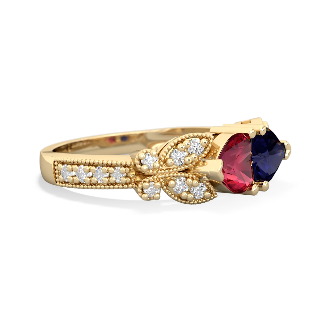 Lab Ruby Diamond Butterflies 14K Yellow Gold ring R5601