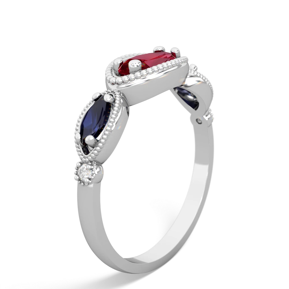 Lab Ruby Milgrain Marquise 14K White Gold ring R5700