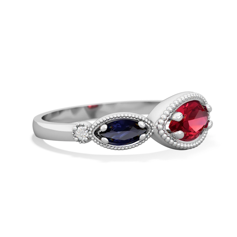 Lab Ruby Milgrain Marquise 14K White Gold ring R5700