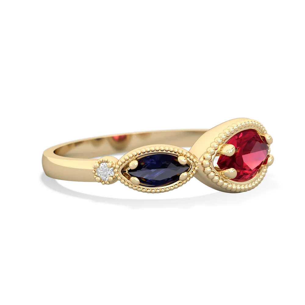 Lab Ruby Milgrain Marquise 14K Yellow Gold ring R5700