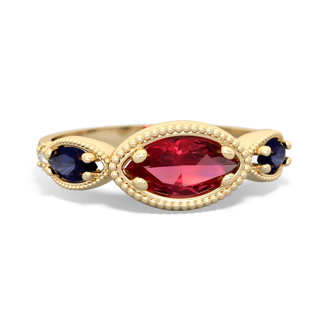 Lab Ruby Milgrain Marquise 14K Yellow Gold ring R5700