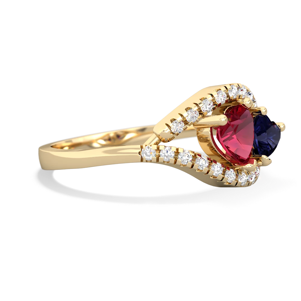 Lab Ruby Mother And Child 14K Yellow Gold ring R3010