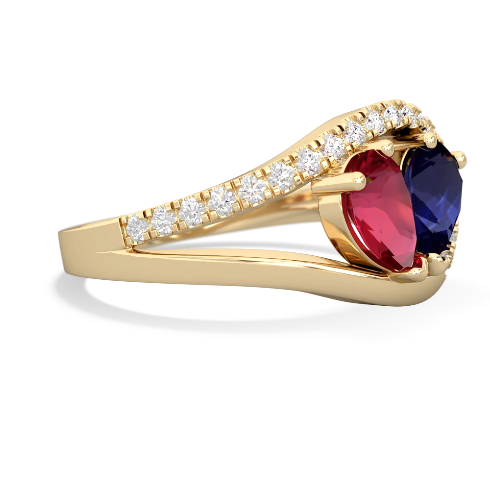 Lab Ruby Nestled Heart Keepsake 14K Yellow Gold ring R5650
