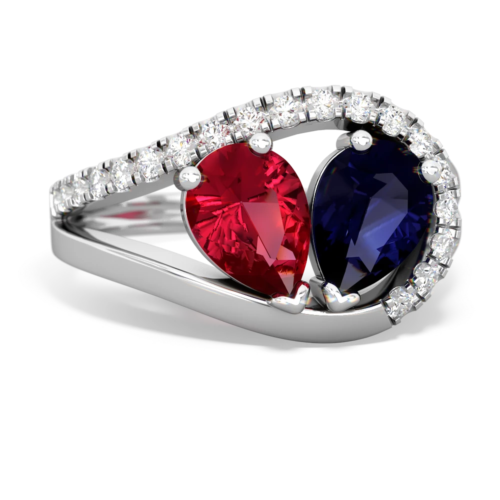 Lab Ruby Nestled Heart Keepsake 14K White Gold ring R5650