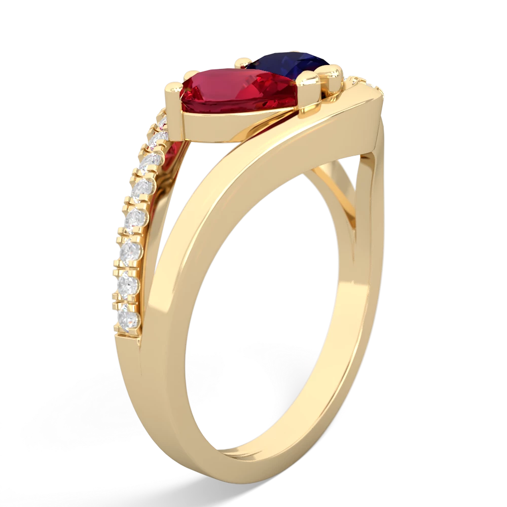 Lab Ruby Nestled Heart Keepsake 14K Yellow Gold ring R5650