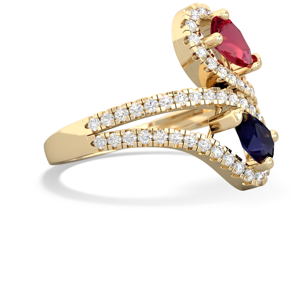 Lab Ruby Diamond Dazzler 14K Yellow Gold ring R3000