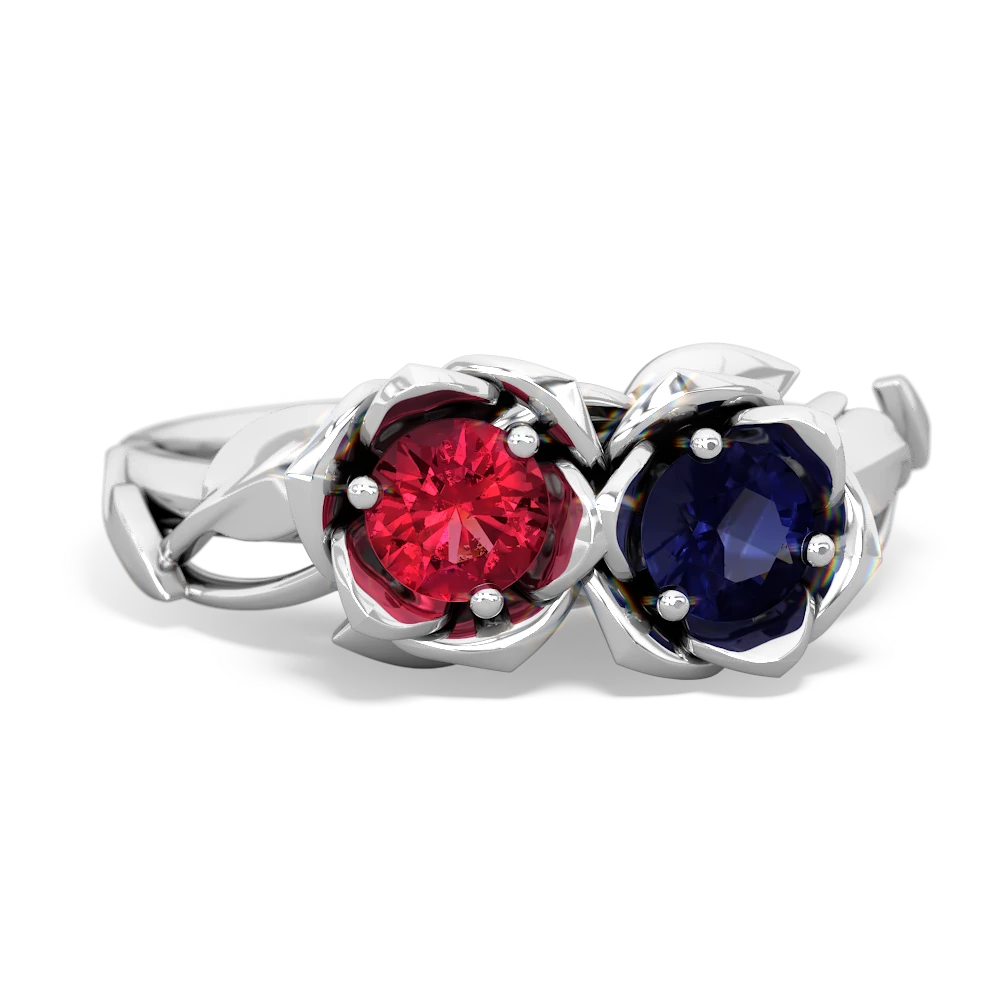 Lab Ruby Rose Garden 14K White Gold ring R5510