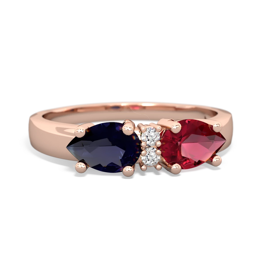 Lab Ruby Pear Bowtie 14K Rose Gold ring R0865