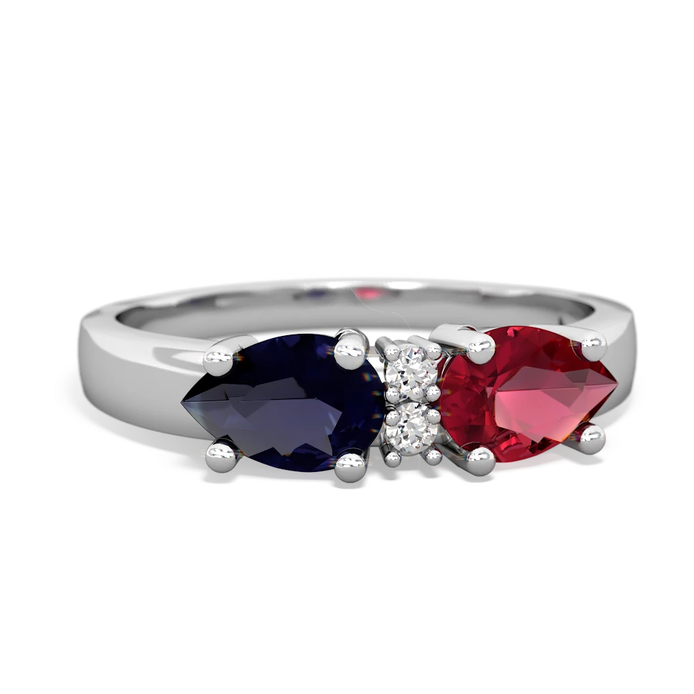 Lab Ruby Pear Bowtie 14K White Gold ring R0865