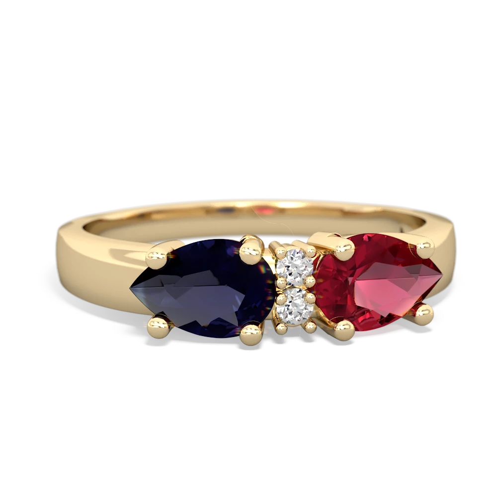 Lab Ruby Pear Bowtie 14K Yellow Gold ring R0865