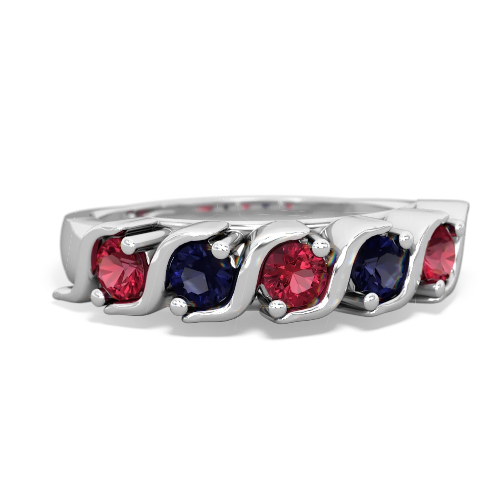 Lab Ruby Anniversary Band 14K White Gold ring R2089