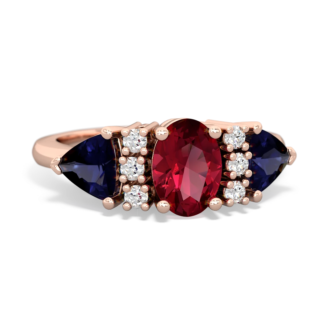 Lab Ruby Antique Style Three Stone 14K Rose Gold ring R2186