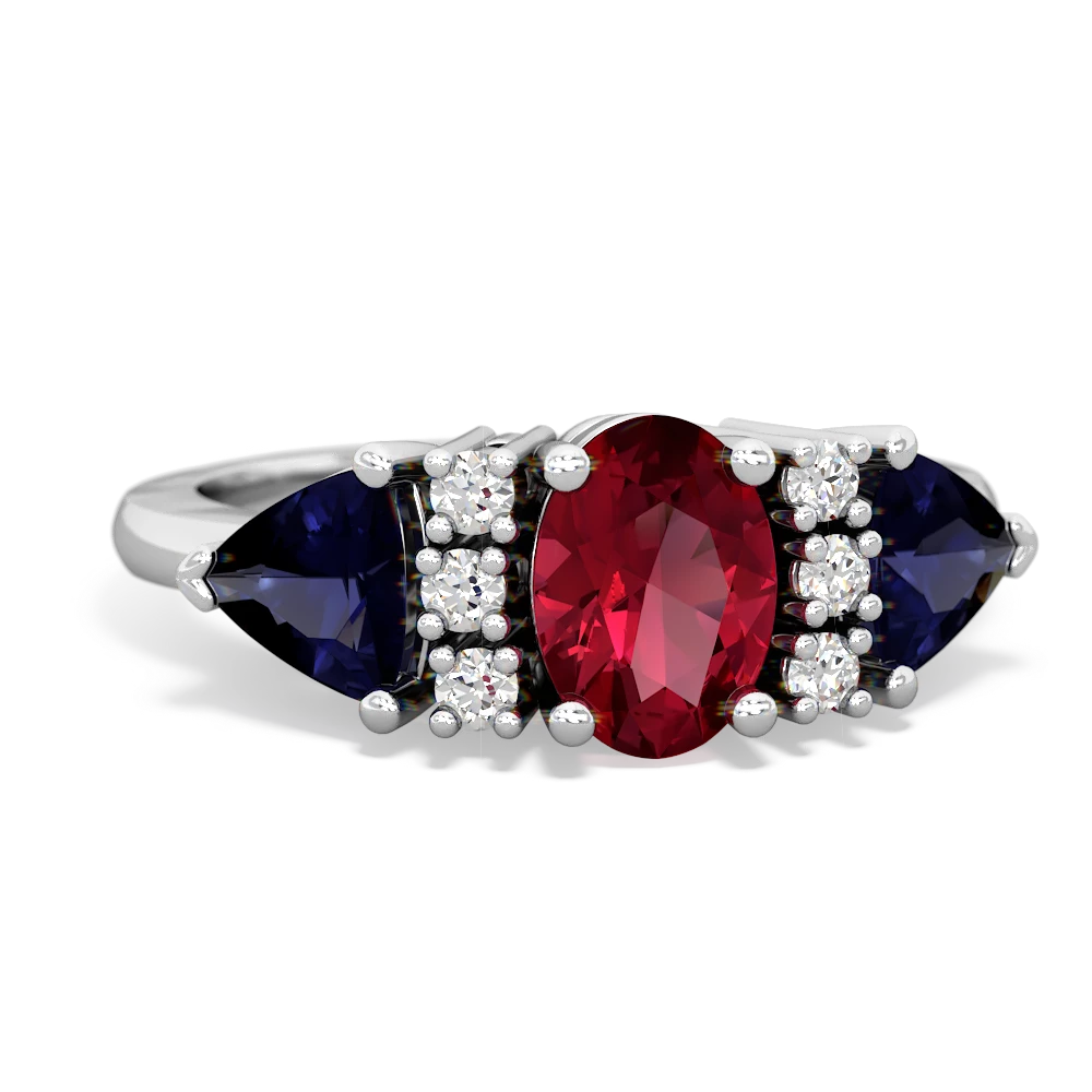 Lab Ruby Antique Style Three Stone 14K White Gold ring R2186