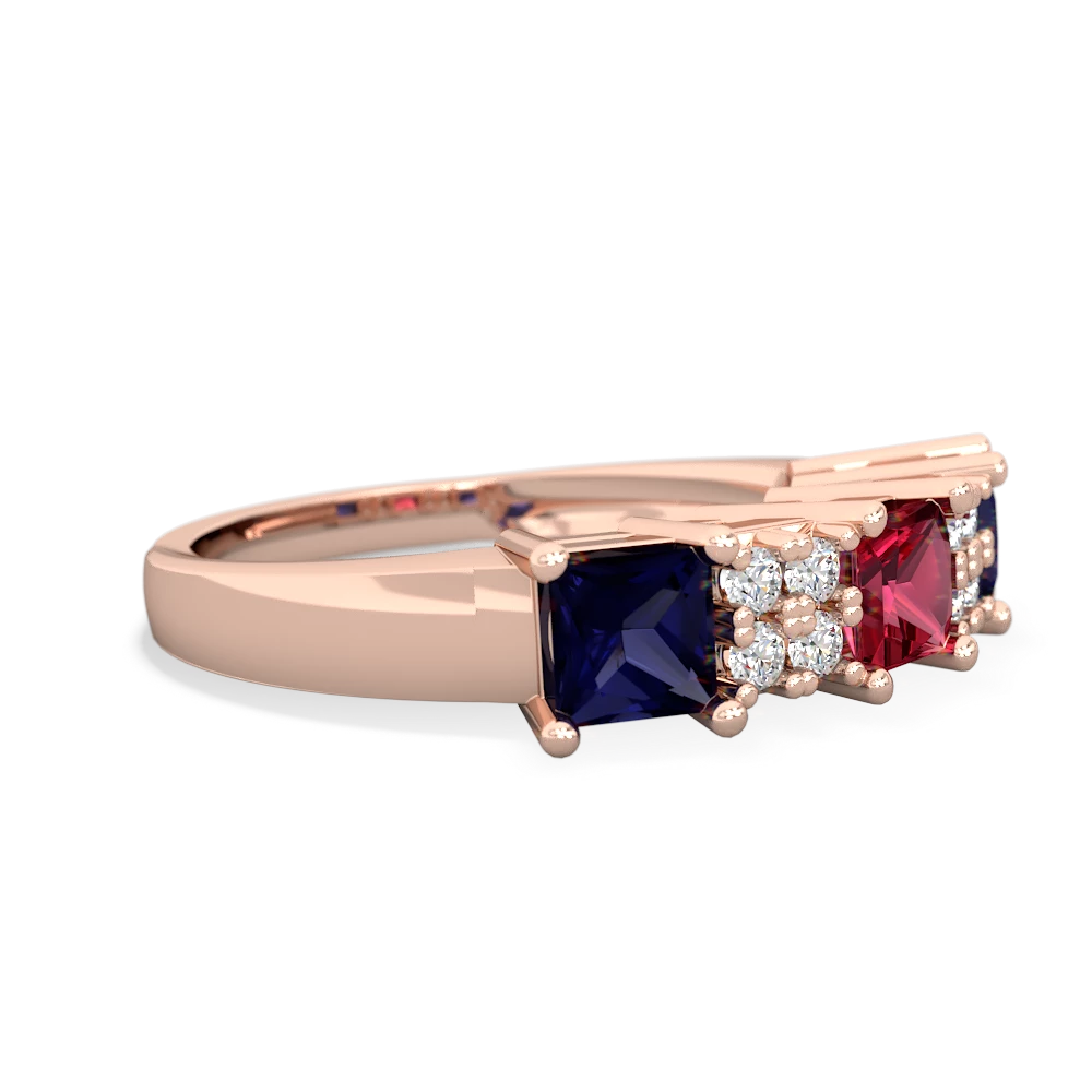 Lab Ruby Three Stone Diamond Cluster 14K Rose Gold ring R2592