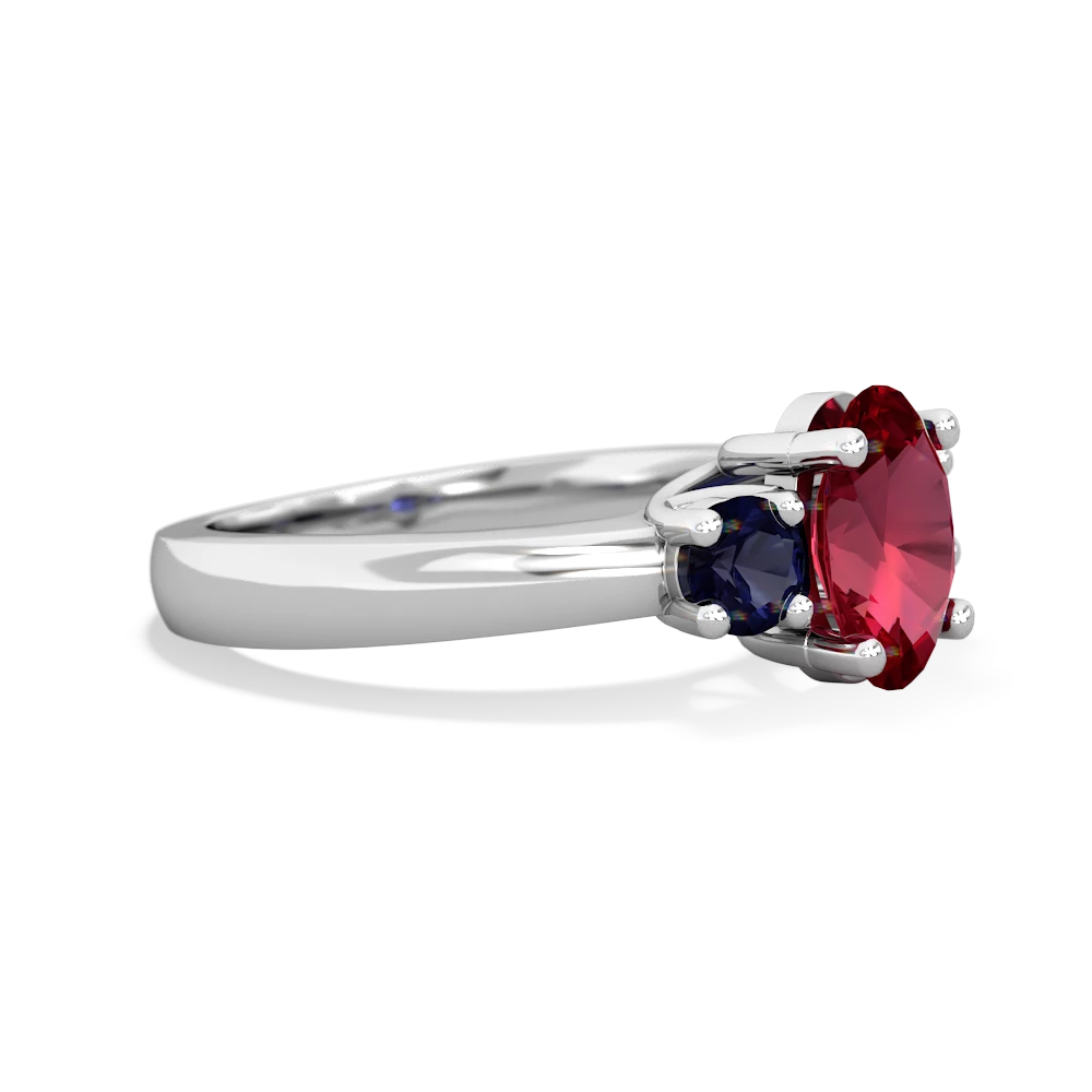 Lab Ruby Three Stone Oval Trellis 14K White Gold ring R4024