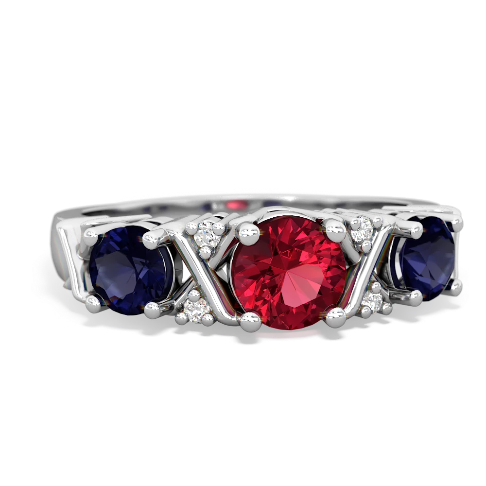 Lab Ruby Hugs And Kisses 14K White Gold ring R5016