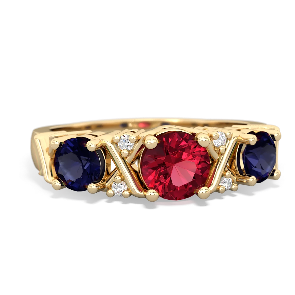 Lab Ruby Hugs And Kisses 14K Yellow Gold ring R5016