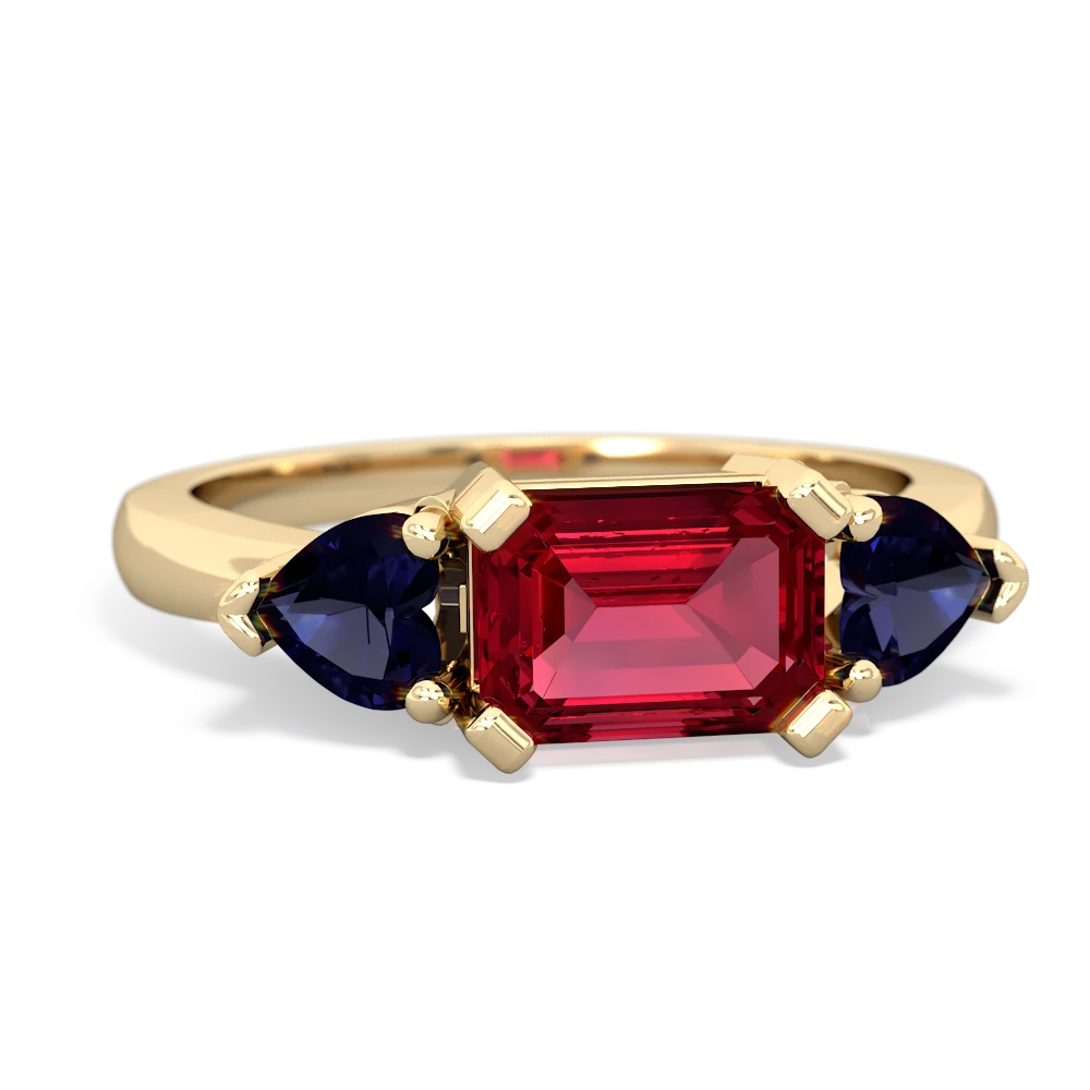 Lab Ruby Three Stone 14K Yellow Gold ring R5235