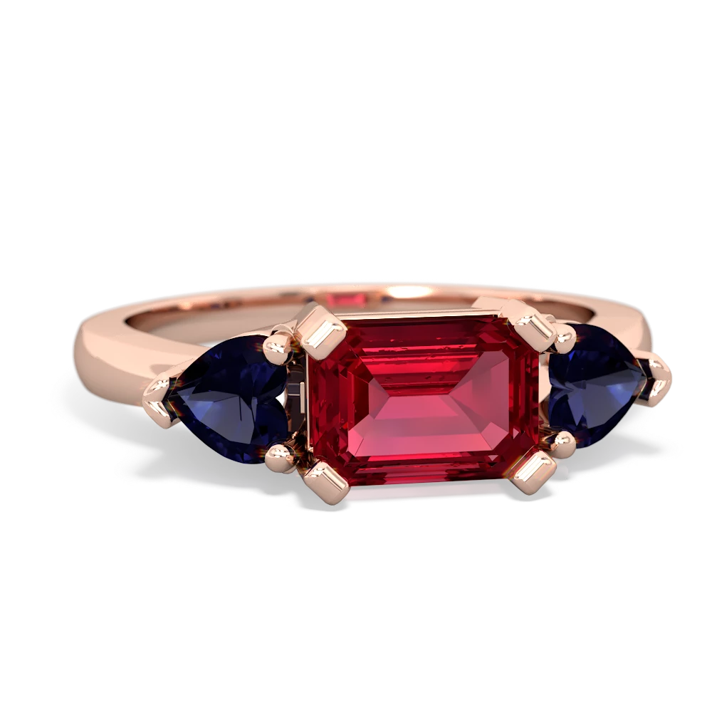 Lab Ruby Three Stone 14K Rose Gold ring R5235