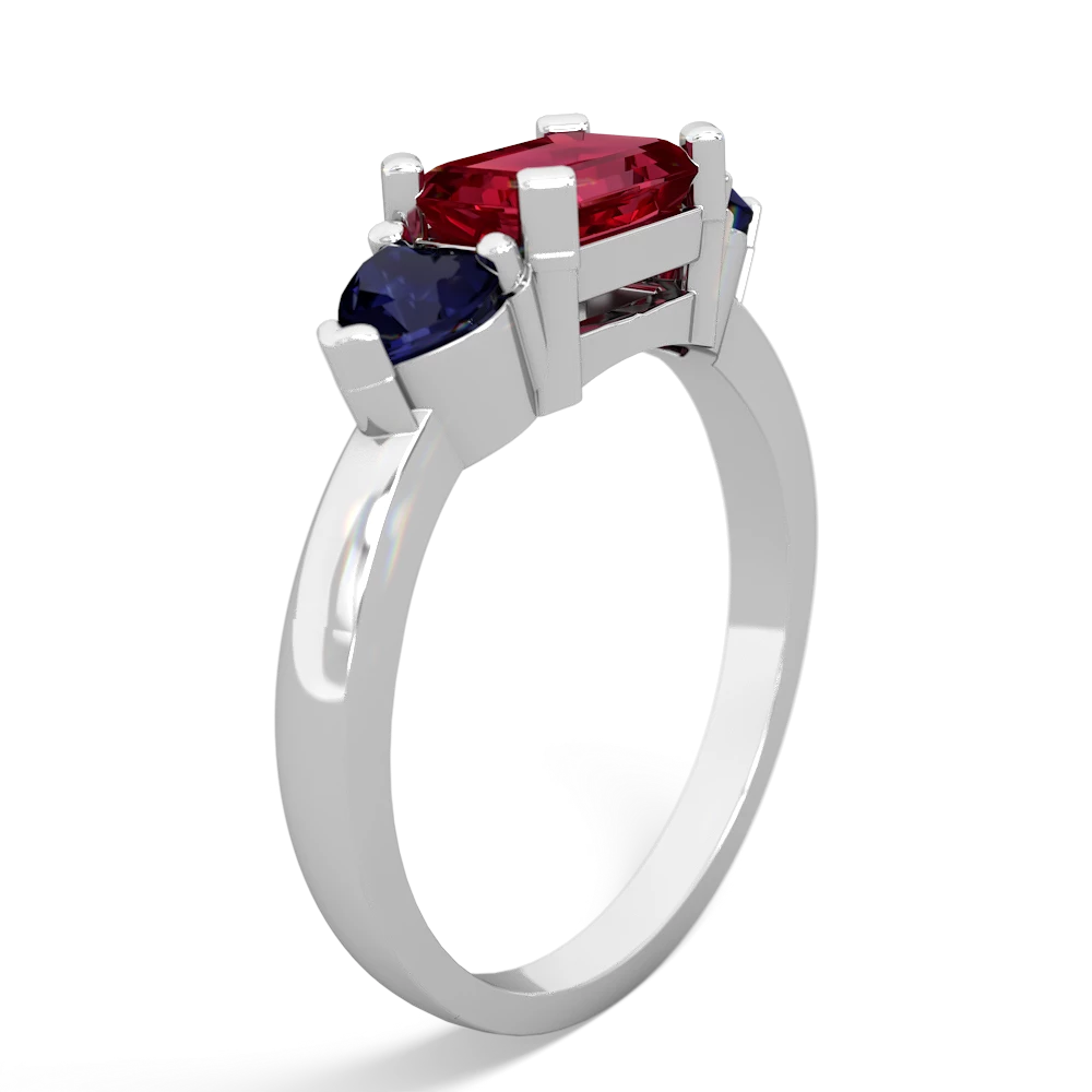 Lab Ruby Three Stone 14K White Gold ring R5235