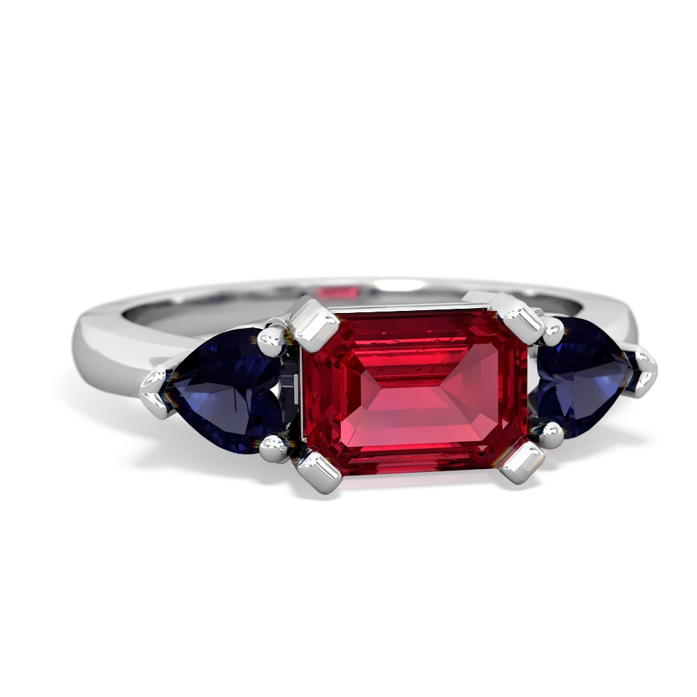 Lab Ruby Three Stone 14K White Gold ring R5235