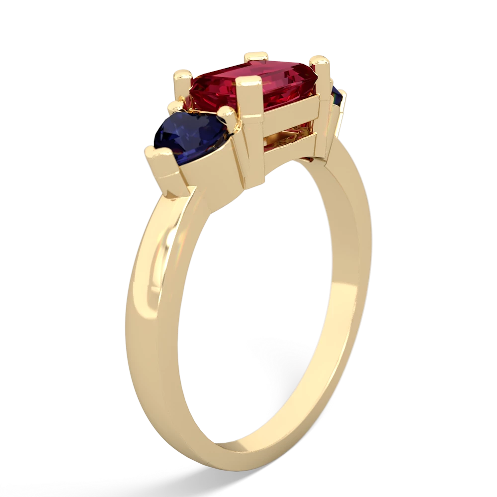 Lab Ruby Three Stone 14K Yellow Gold ring R5235