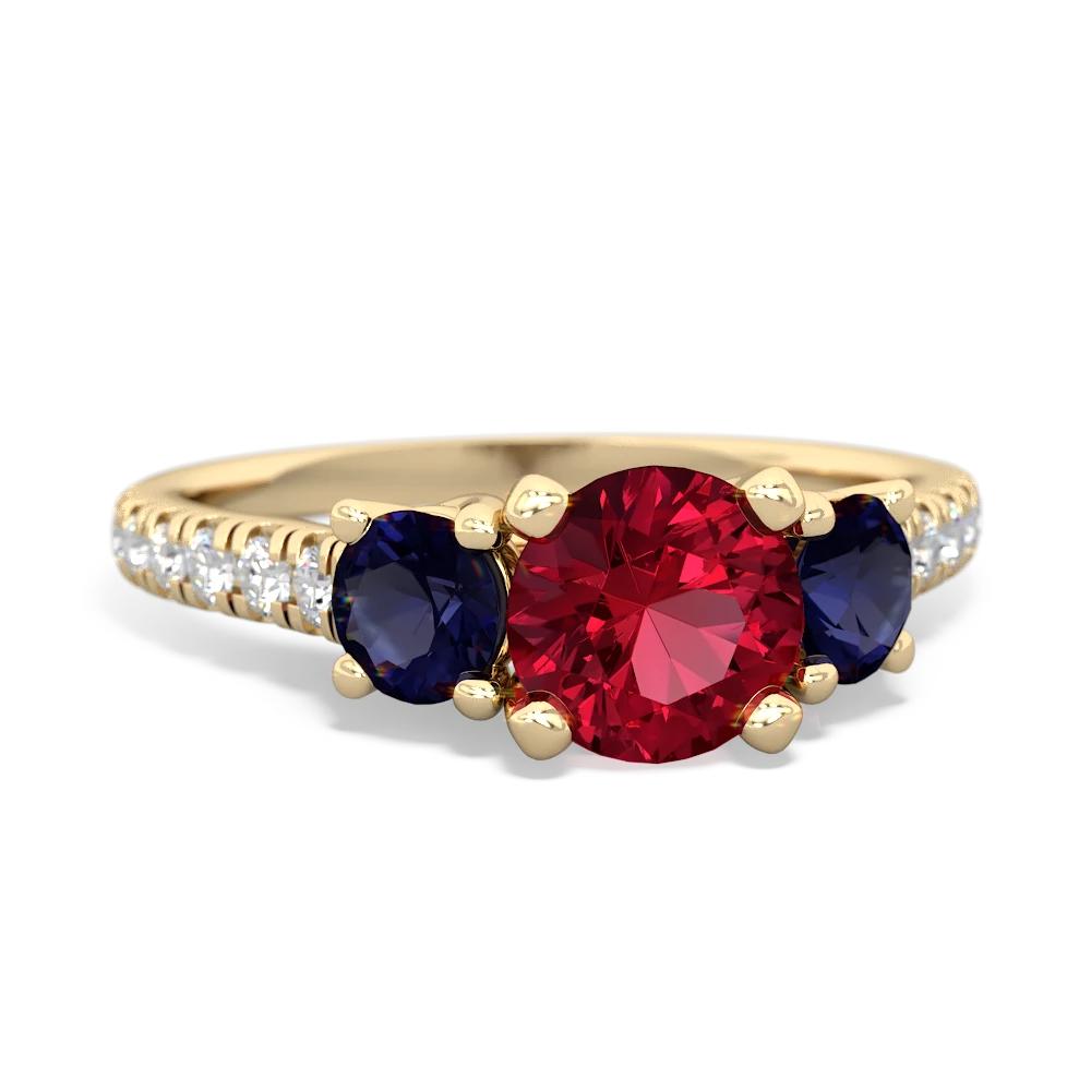 Lab Ruby Pave Trellis 14K Yellow Gold ring R5500