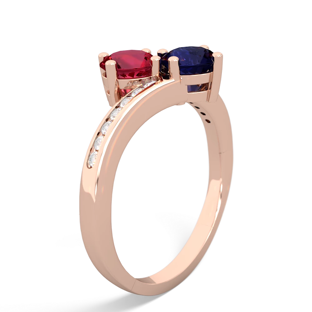 Lab Ruby Channel Set Two Stone 14K Rose Gold ring R5303