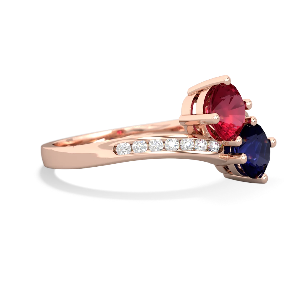 Lab Ruby Channel Set Two Stone 14K Rose Gold ring R5303