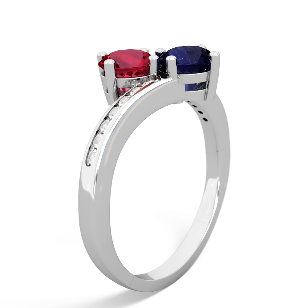 Lab Ruby Channel Set Two Stone 14K White Gold ring R5303