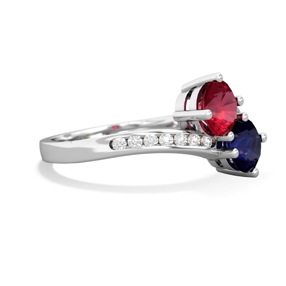 Lab Ruby Channel Set Two Stone 14K White Gold ring R5303