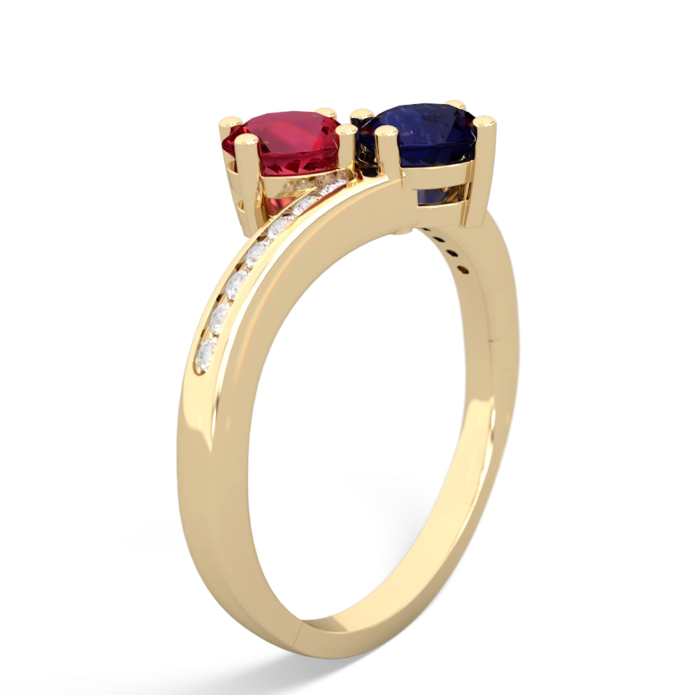 Lab Ruby Channel Set Two Stone 14K Yellow Gold ring R5303