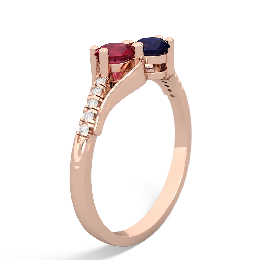 Lab Ruby Infinity Pave Two Stone 14K Rose Gold ring R5285