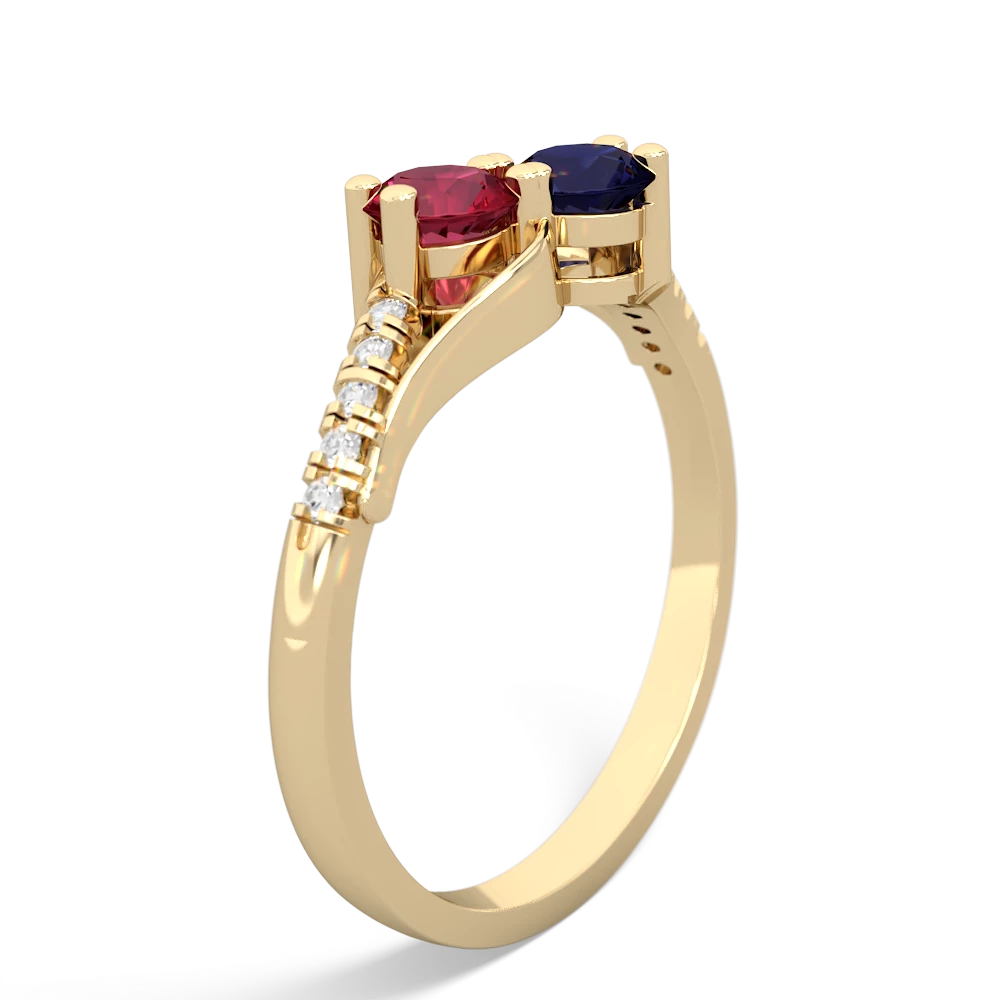 Lab Ruby Infinity Pave Two Stone 14K Yellow Gold ring R5285