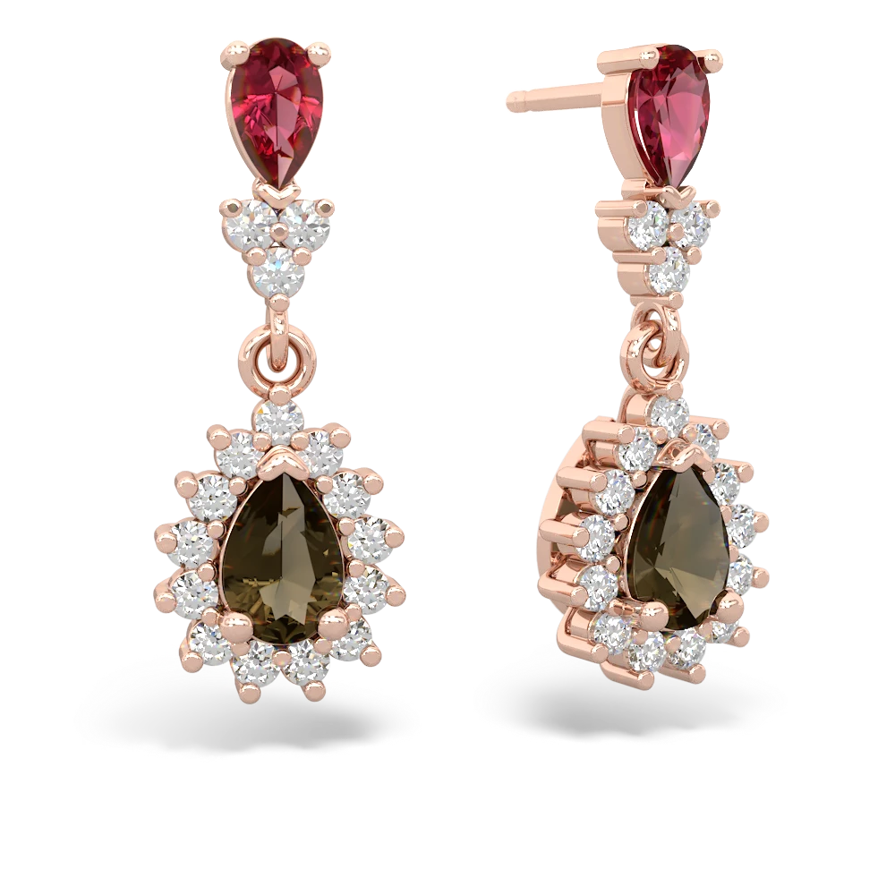 Lab Ruby Halo Pear Dangle 14K Rose Gold earrings E1882