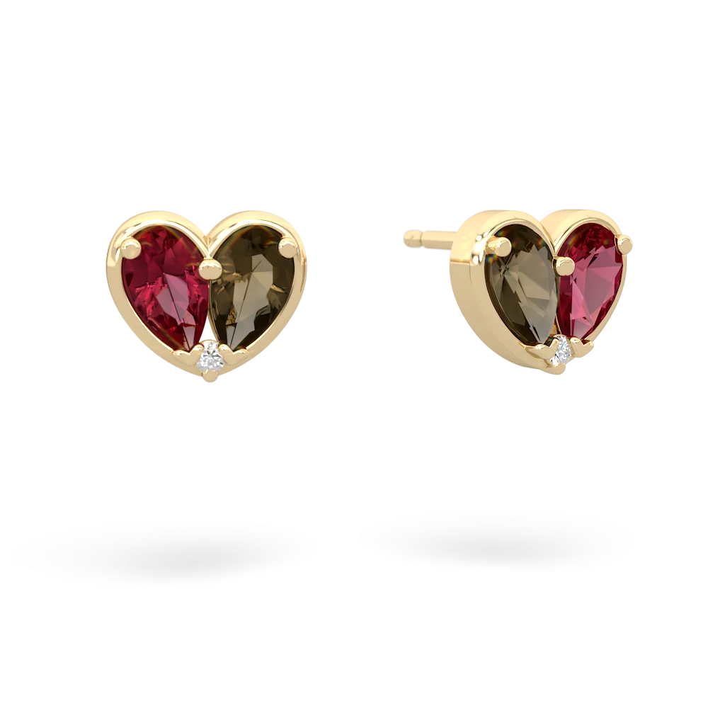 Lab Ruby 'Our Heart' 14K Yellow Gold earrings E5072