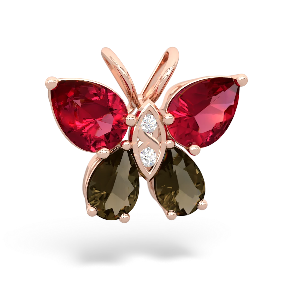 Lab Ruby Butterfly 14K Rose Gold pendant P2215