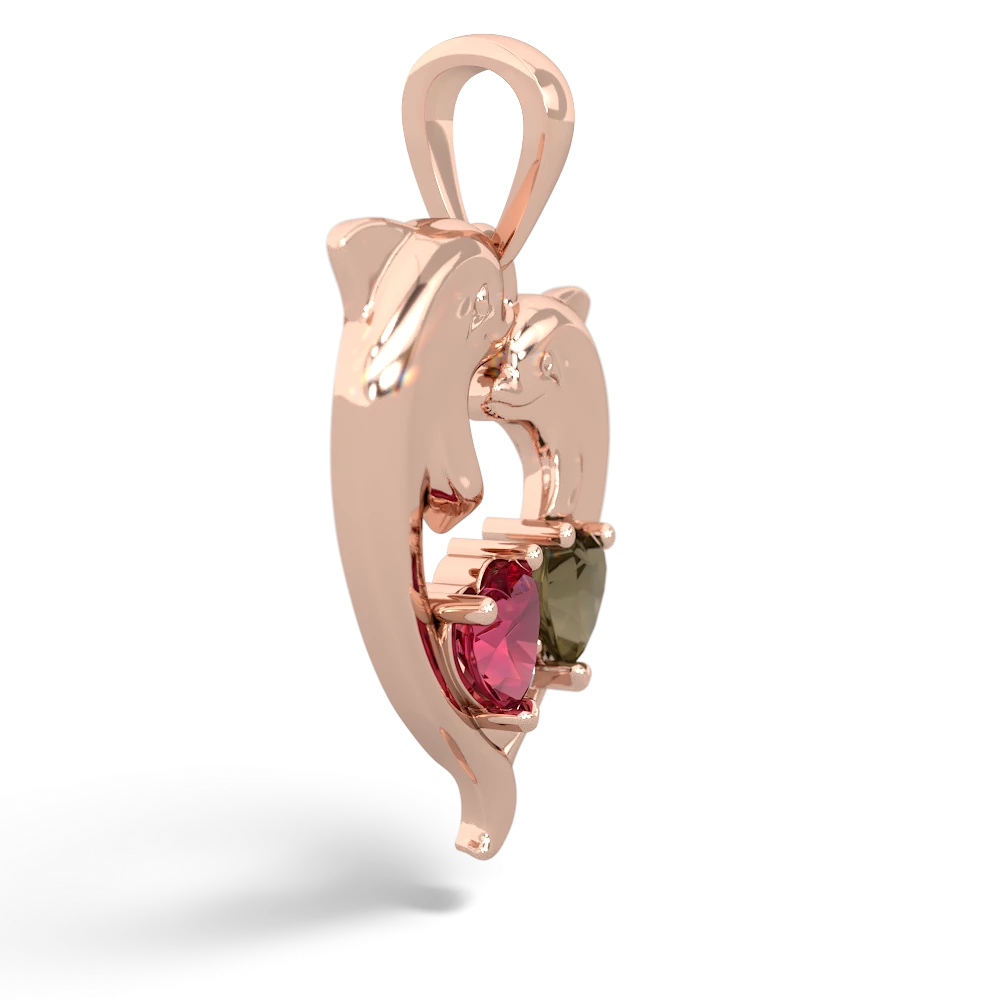 Lab Ruby Dolphin Heart 14K Rose Gold pendant P5820