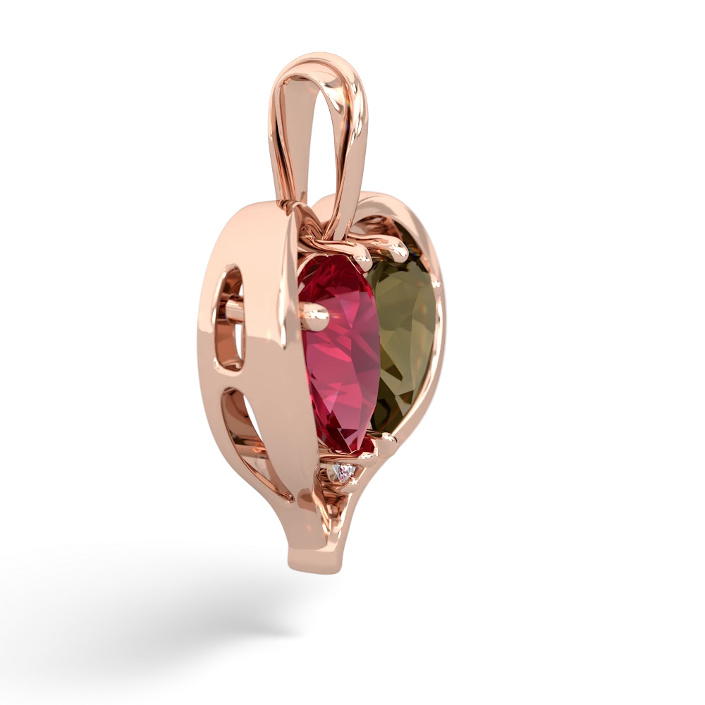 Lab Ruby Two Become One 14K Rose Gold pendant P5330