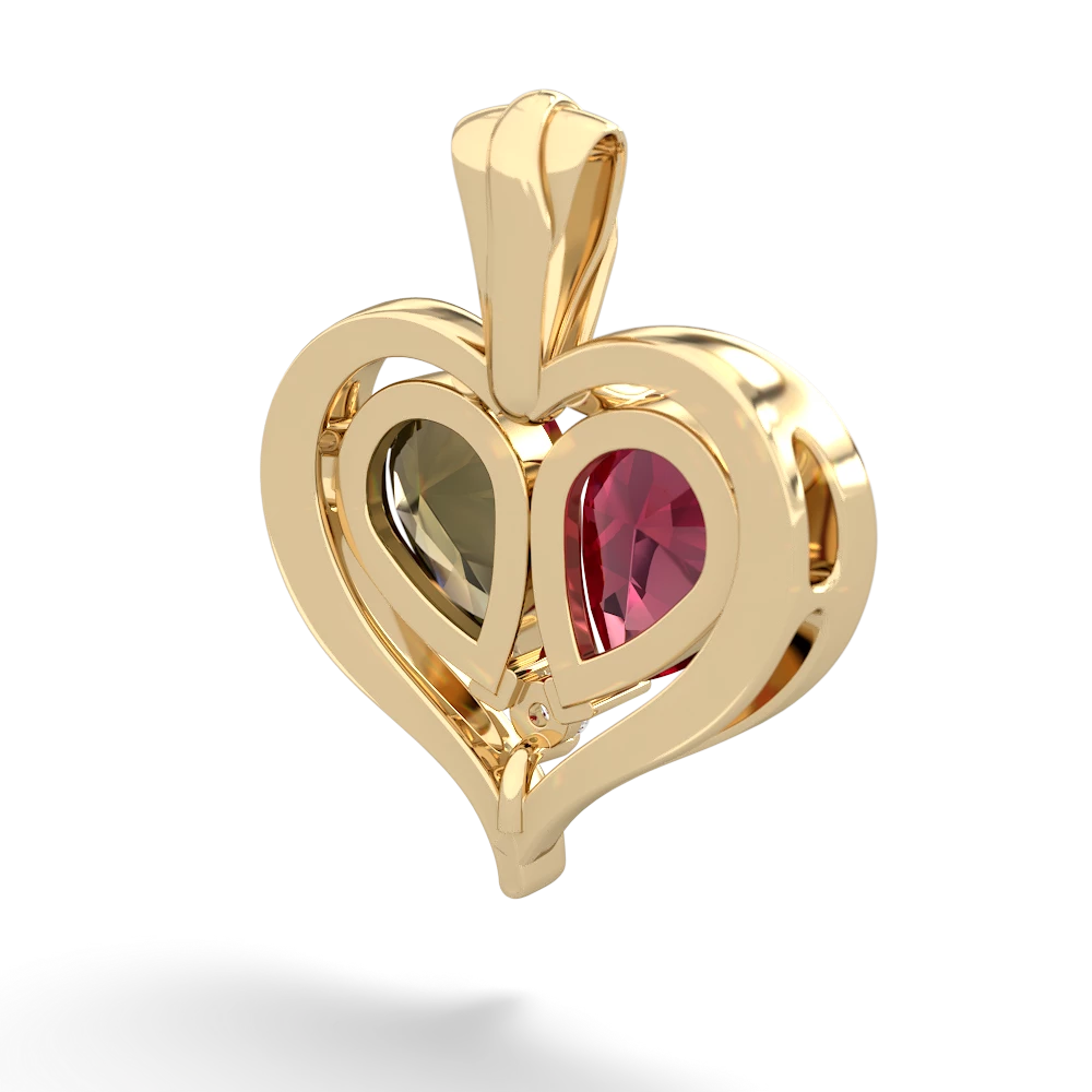 Lab Ruby Two Become One 14K Yellow Gold pendant P5330