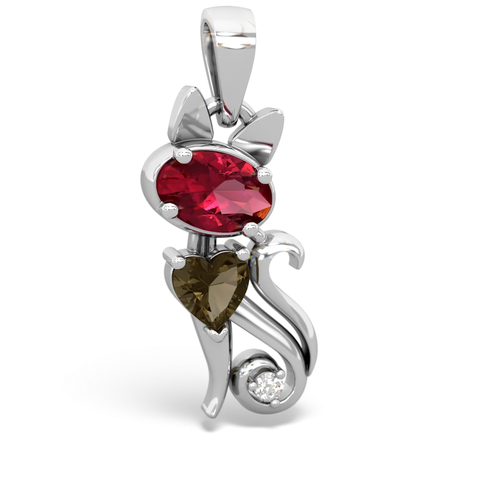 Lab Ruby Kitten 14K White Gold pendant P5780