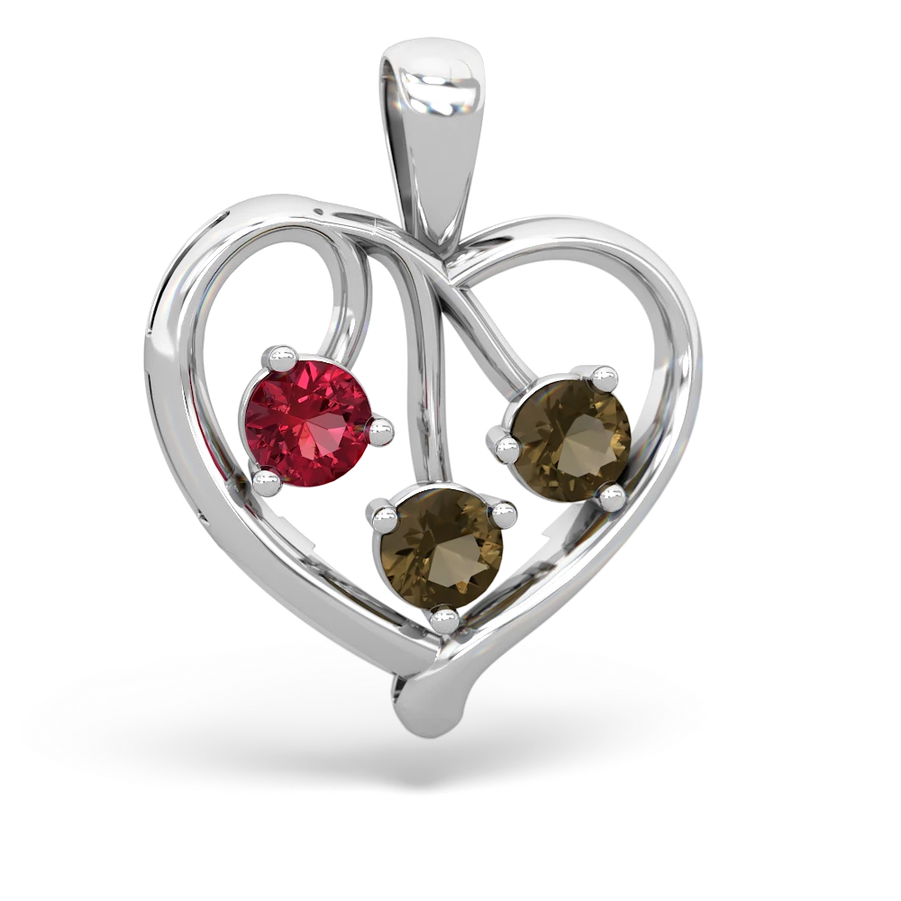 Lab Ruby Glowing Heart 14K White Gold pendant P2233