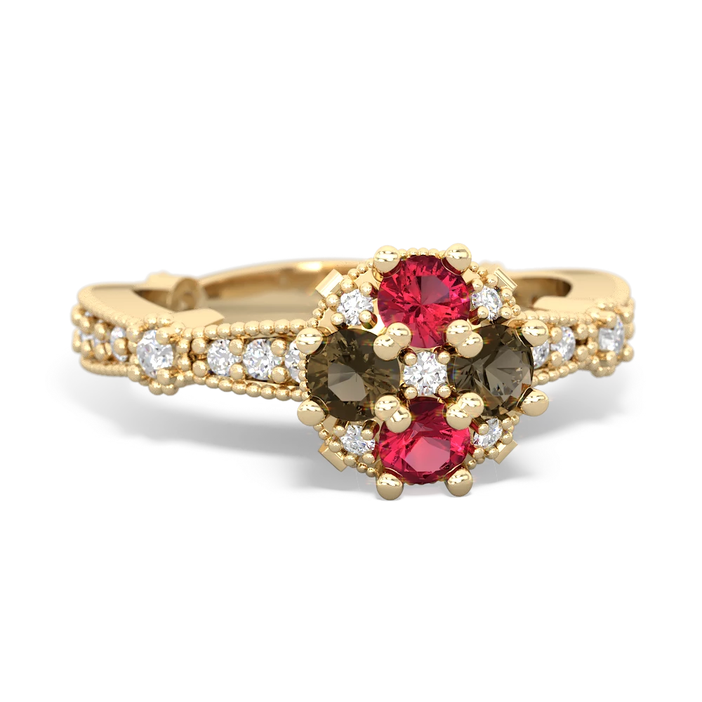 Lab Ruby Sparkling Tiara Cluster 14K Yellow Gold ring R26293RD