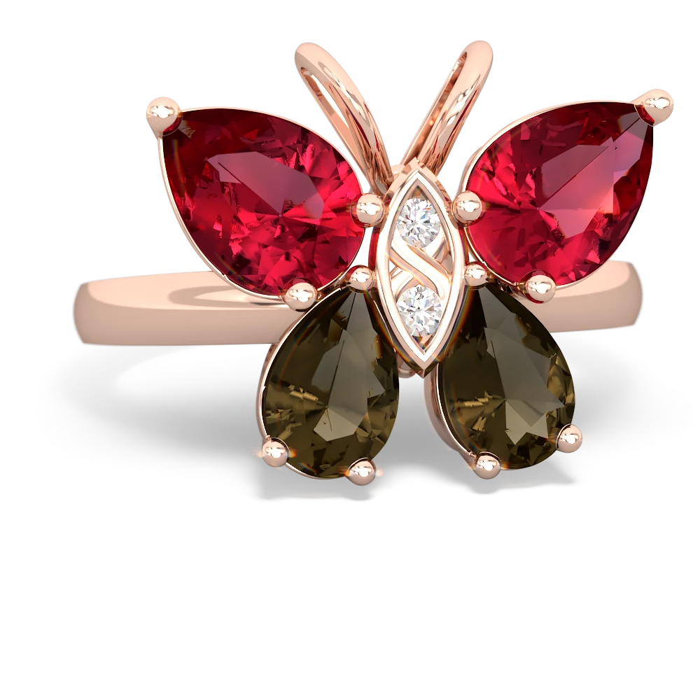 Lab Ruby Butterfly 14K Rose Gold ring R2215