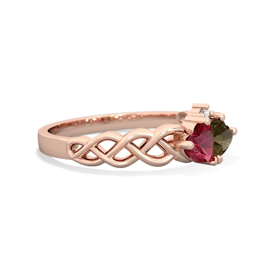 Lab Ruby Heart To Heart Braid 14K Rose Gold ring R5870