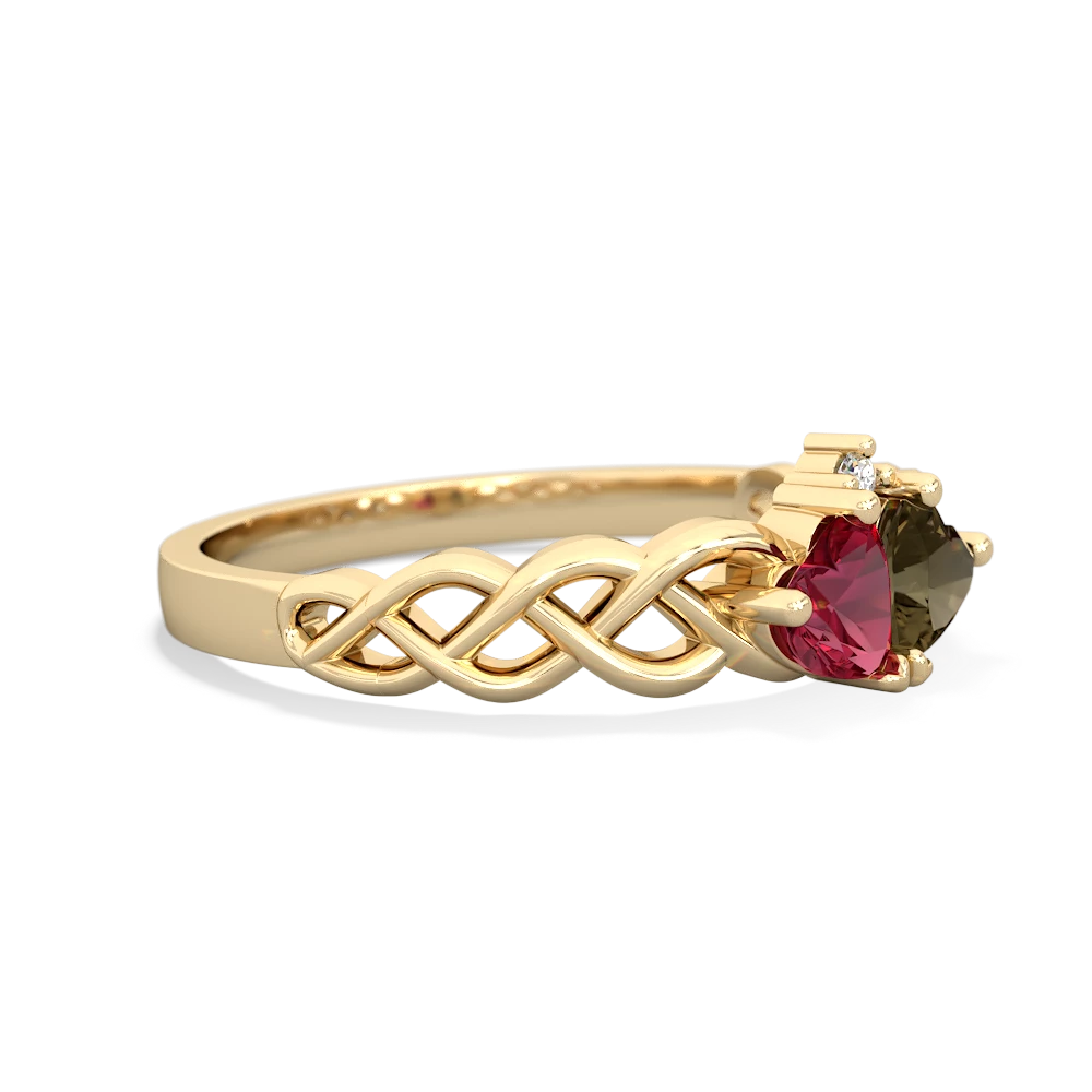 Lab Ruby Heart To Heart Braid 14K Yellow Gold ring R5870