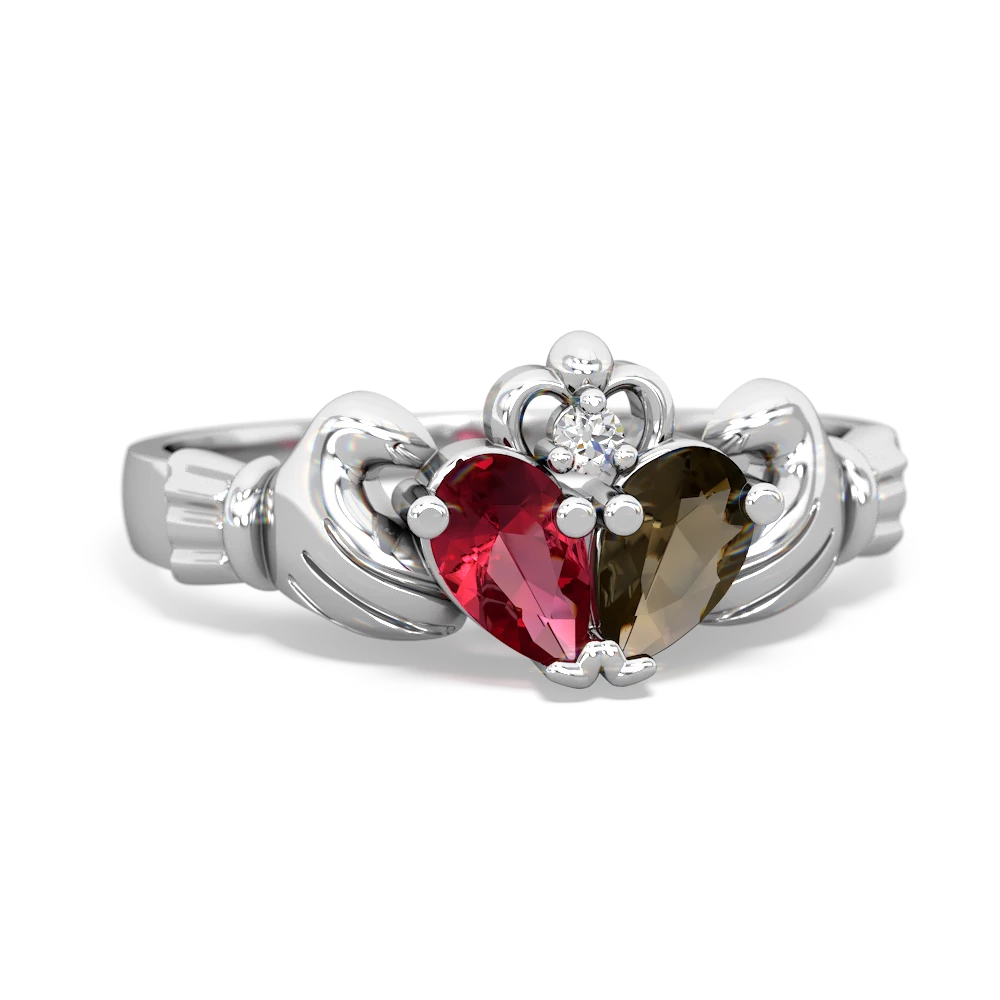 Lab Ruby 'Our Heart' Claddagh 14K White Gold ring R2388